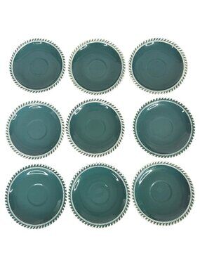 9‎ Vintage Harkerware Corinthian Teal Green Sur Pate Saucers Replacement Set